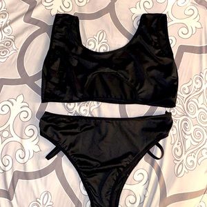 Black cutout two piece swimwear